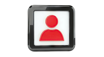 Red user icon in a glossy black framed square