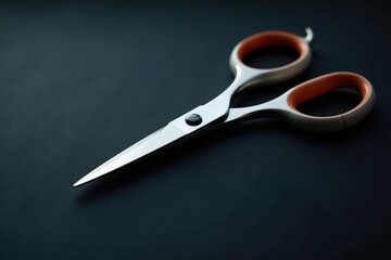 Sleek metallic scissors, sharp focus, dark backdrop , dof, cutting