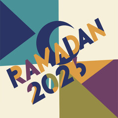 Ramadan 2025 illustration with crescent moon and geometric shapes