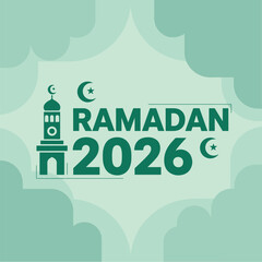 Ramadan 2026 celebration illustration with mosque and crescent moon symbols