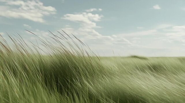 Swaying grass in a serene field under a cloudy sky