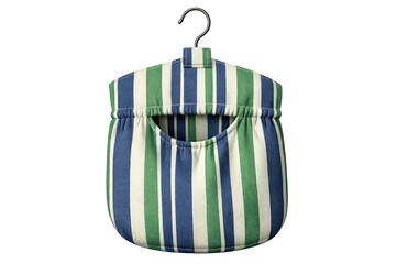 Hanging clothespin bag with striped fabric for laundry items