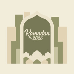 Ramadan 2026 Illustration Featuring Mosque, Fasting, Praying, and Cultural Elements