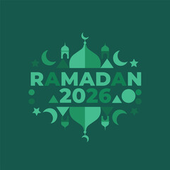 Ramadan 2026 celebration illustration featuring mosque and crescent moon symbols
