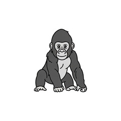 A cartoon baby gorilla sits on a gradient grey background with a shadow beneath it