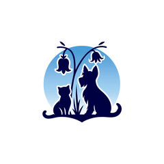 Cat Silhouette Illustration with Flowers. © Tresno