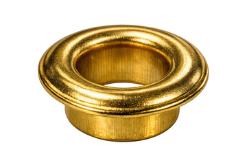 Golden brass metal eyelet grommet hardware on transparent background
