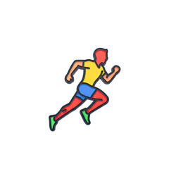 Athlete running with yellow shirt and blue shorts vibrant motion lines blue red green