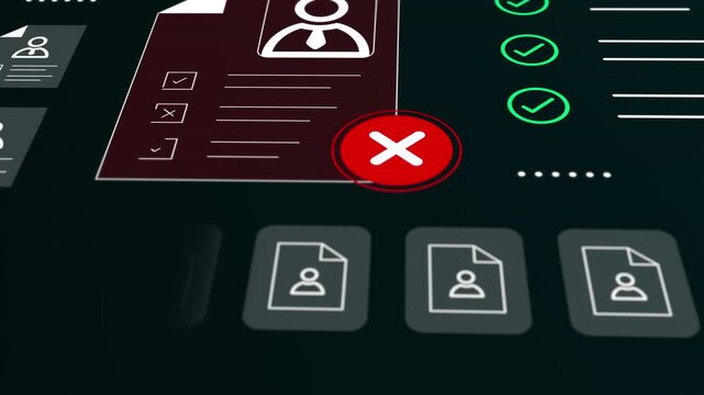 High angle view of multiple user profile cards with green checkmarks indicating successful system clearance.