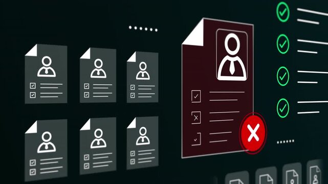 Digital display showing a grid of authorized user profiles with green checkmarks for identity management.