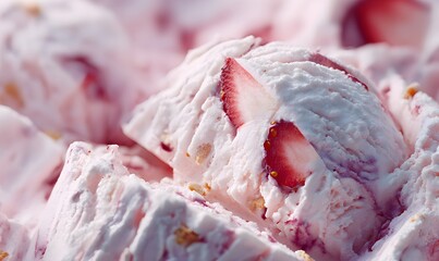  a close up detailed texture of strawberry vanilla ice cream