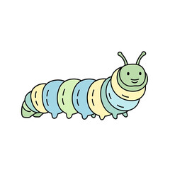 Cute Cartoon Caterpillar With Pastel Segments On Soft Green Gradient Background