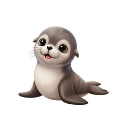 Cute baby seal with big expressive eyes and soft grey fur in a playful pose