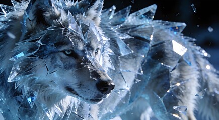 Abstract Epic Wolf in Shattered Ice Crystal Fur Formation - AI-generated illustration