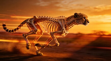 Abstract Cheetah Speed Blur Skeleton at Sunset - AI-generated illustration