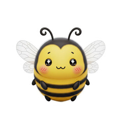 Cute cartoon bee character with fluffy texture and big sparkling eyes golden yellow and black