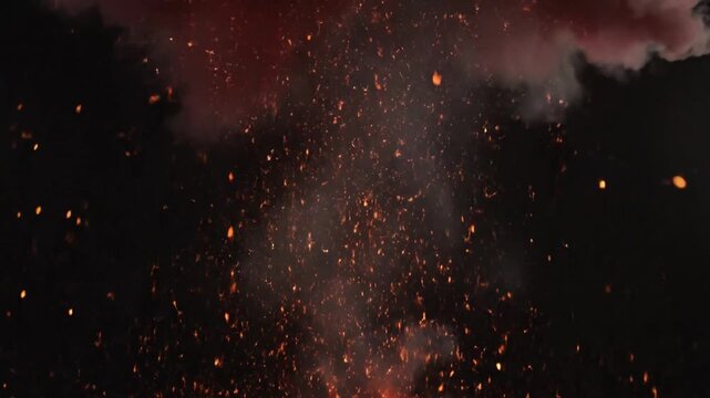 Dynamic explosion sequence with sparks and smoke on black background with a cinematic quality