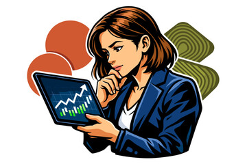Woman analyzing financial growth chart on tablet screen.