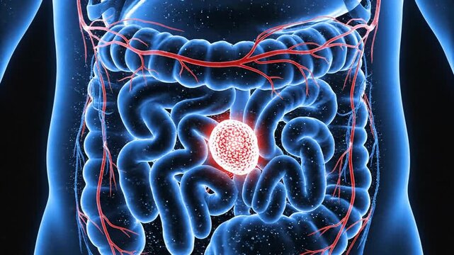 Human Colon Cancer Anatomy Medical Animation Illustrates Disease Progression and Treatment