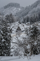越中五箇山相倉合掌造り集落の雪景色