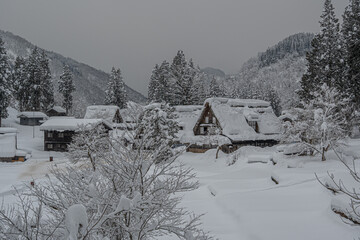 越中五箇山相倉合掌造り集落の雪景色