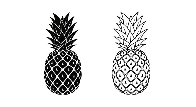 Black white pineapple illustration tropical fruit Vector