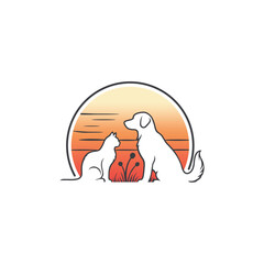 Obraz premium Two Dogs Sitting Together Illustration.