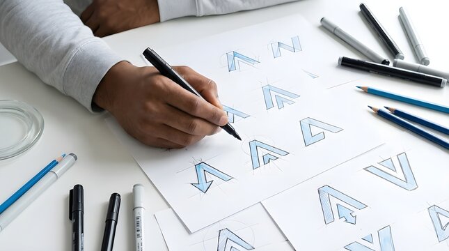 Creative Typography Design Process with Letter A Sketches