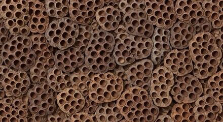 Closeup of Dried Lotus Seed Pods Pattern.