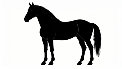 Fototapeta premium Elegant Black Horse Silhouette Standing Tall on White Background.