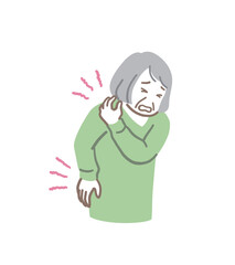 関節痛に悩まされるシニア女性のイラスト素材