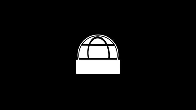 White globe icon with a rectangular base on a black background world earth