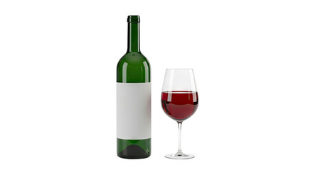 Green Wine Bottle and Glass of Red Wine
