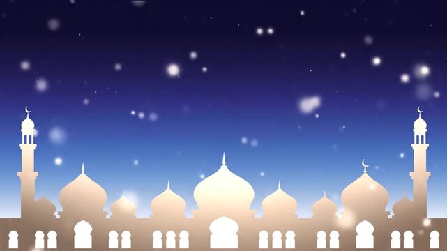 Islamic architecture silhouette with starry blue sky background