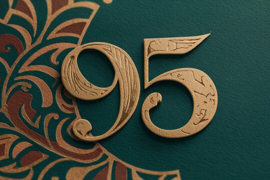 Vintage Decorative Number Ninety-Five on Dark Green Background