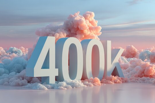 Colorful Clouds Surrounding 400k Large Number in Soft Pastel Sky