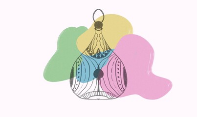 Bohemian-inspired lantern illustration with intricate patterns and vibrant pastel blobs in green, yellow, and pink