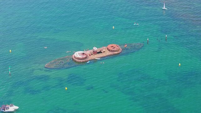 Aerial View of HMVS Cerberus Shipwreck in Turquoise Water