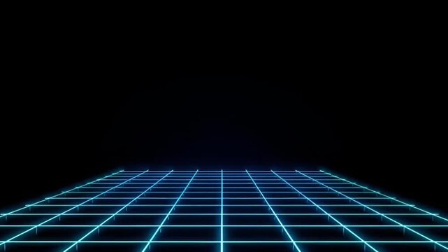 Neon mesh floor layout futuristic neon grid floor perspective on dark background for sci fi technology stage design concept