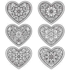 Adult Heart Mandala Coloring Pages Detailed Symmetrical Vector Set