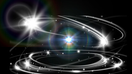 Obraz premium Abstract White Glowing Light Swirls, Lens Flares, and Sparkles on Black Background