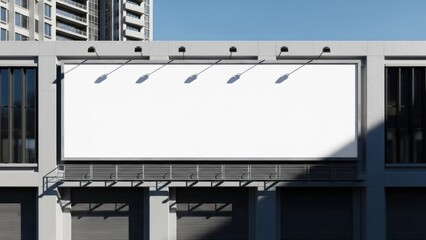 Obraz premium Large, blank billboard on building, lit by overhead lights, city background