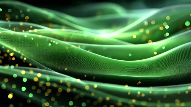 Ethereal Waves of Green Light with Sparkles Illuminating a Dreamlike Space
