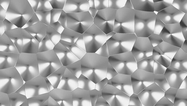 Abstract silver geometric cells animation. Hammered aluminum metal texture or armor plate loop.