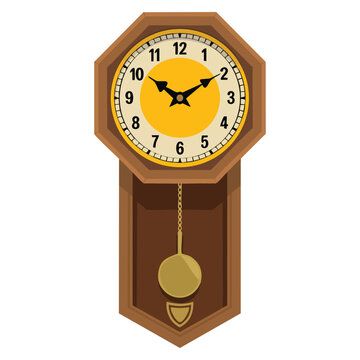 Antique pendulum clock icon shown as flat illustration vector isolated on white background perfect for vintage time concept interior decor history education and classic design themes