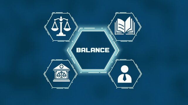 Balance of justice and legal equality concept. Scales of justice icon with law book and courthouse for fair labor practices and corporate ethics.