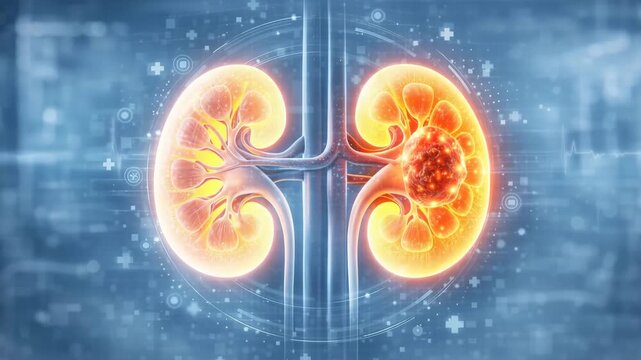 Healthy kidney compared to diseased kidney with cancer