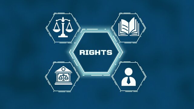  Human rights and legal freedom concept with icons. Justice, equality, and protection of individual civil rights in business and law.