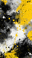Splatter paint grunge abstract in black, yellow, and white with artistic texture. Perfect for background designs, posters, and artistic projects.