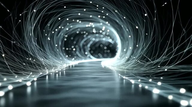 Abstract Light Tunnel with Glowing Particles for Creative and Futuristic Concepts